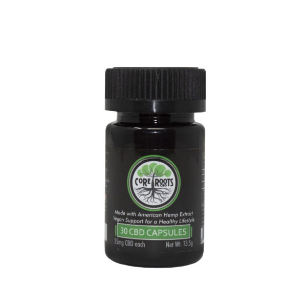 Core Roots CBD capsules 25mg front label
